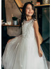 Glitter Ivory Lace Tulle Lattice Flower Girl Dress